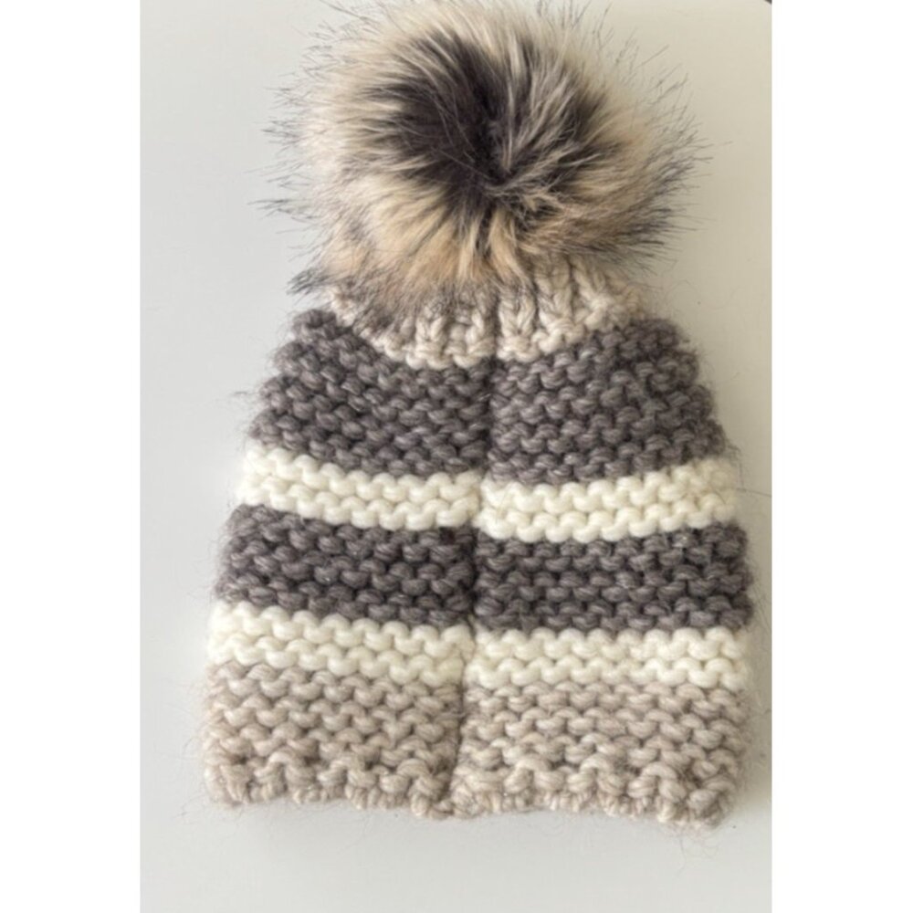 Nardi & Tagliaferri Knit Beanie Hat Italy alpaca winter pom pom tan gray wool - Picture 3 of 4